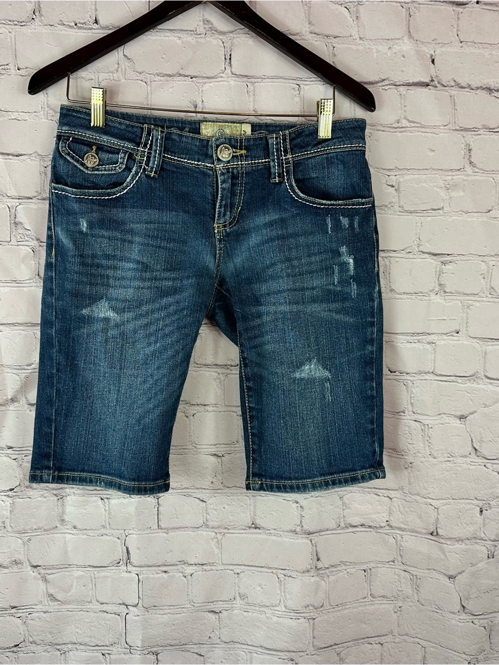 American Rag Womens Distressed Dark Blue Denim Bermuda Shorts